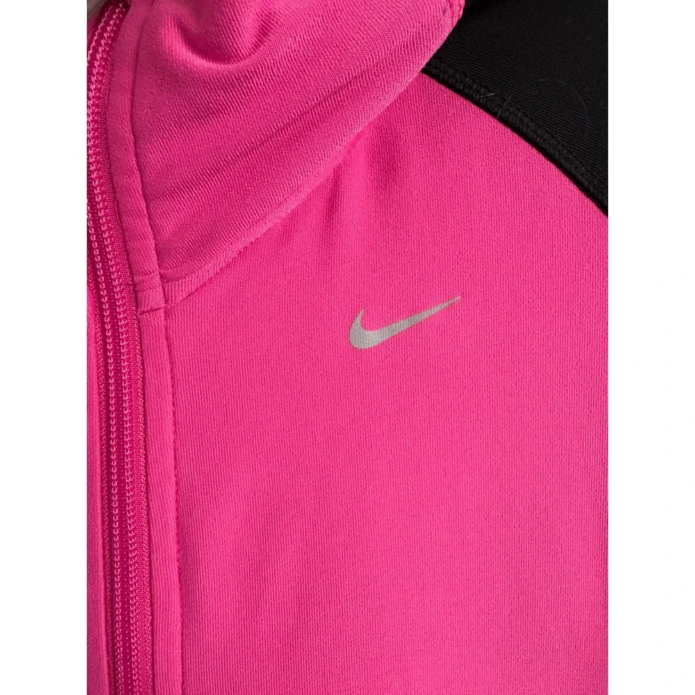 Nike Running Dri-FIT Full Zip Hoodie Pink Black Colorblock Thumbholes‎ Womens XL